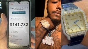 Photo of the Tax Refund confirmation and the jewelry bought by the defendant.Foto de la confirmación del reembolso de impuestos y joyería adquirida por el acusado.