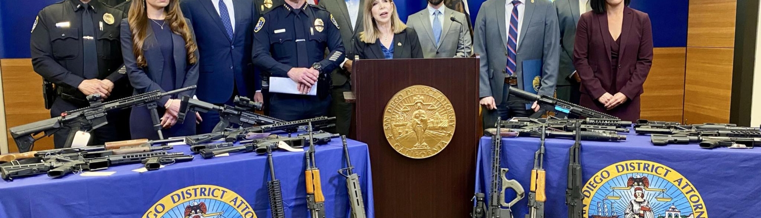 DA Summer Stephan announces in a news conference with SDPD and DEA dozens of arrests resulting from a six-month, multi-agency law enforcement operation targeting Mexican Mafia prison inmates, who directed gang associates on the outside to commit violent crimes, traffic illegal drugs and ghost guns, and extort local businesses.