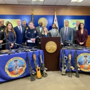 DA Summer Stephan announces in a news conference with SDPD and DEA that organized Crime Takedown Nets 39 Arrests of Violent Criminals, Arms Traffickers and Drug Dealers