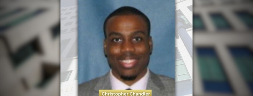 Photo of Deputy District Attorney Christopher Chandler for Black History Month. The Hall of Justice building is in the background of the photo.