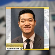 Photo of Deputy District Attorney Jack Yeh with his name and title below with a backdrop of the Hall of Justice building.