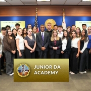 Group photo of the students participating in the DA's Junior Academy with DA Summer Stephan and other leadership.