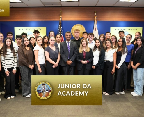 Group photo of the students participating in the DA's Junior Academy with DA Summer Stephan and other leadership.